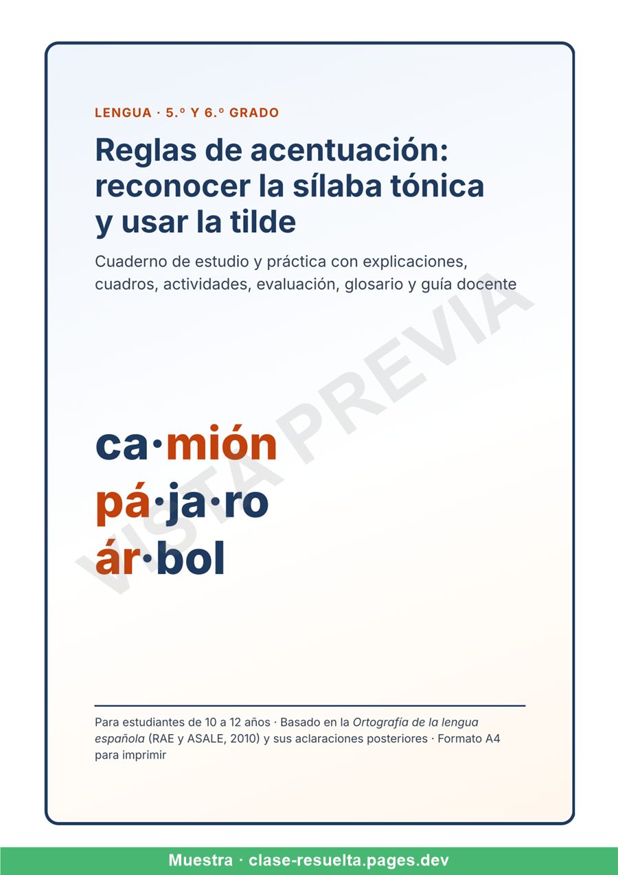 Vista previa: Reglas de acentuación: sílaba tónica y tilde